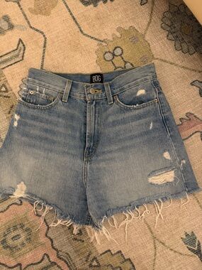 BDG Light Blue High-Rise Distressed Jean Shorts